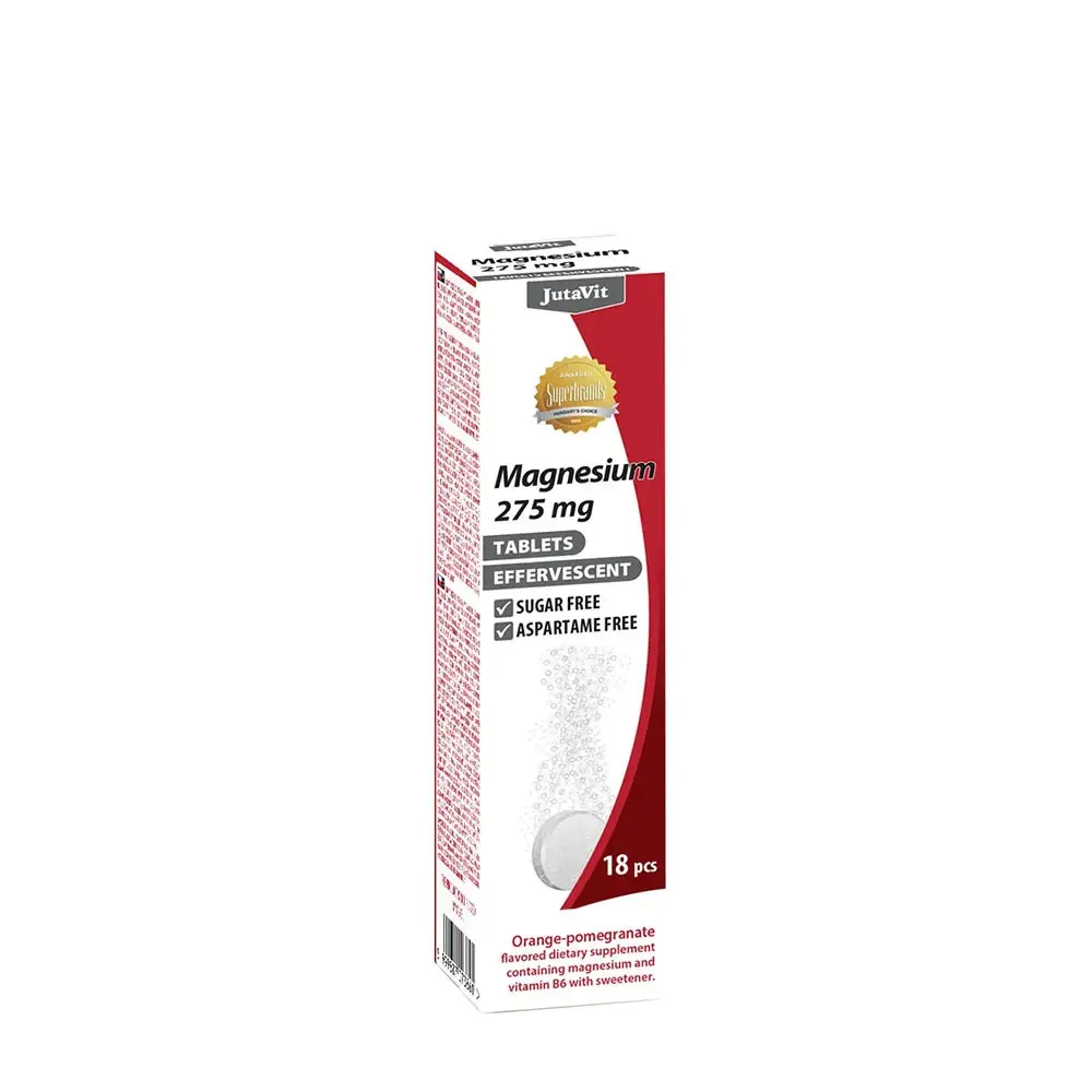 Rör med JutaVit magnesium brustabletter 275 mg, smak apelsin och granatäpple