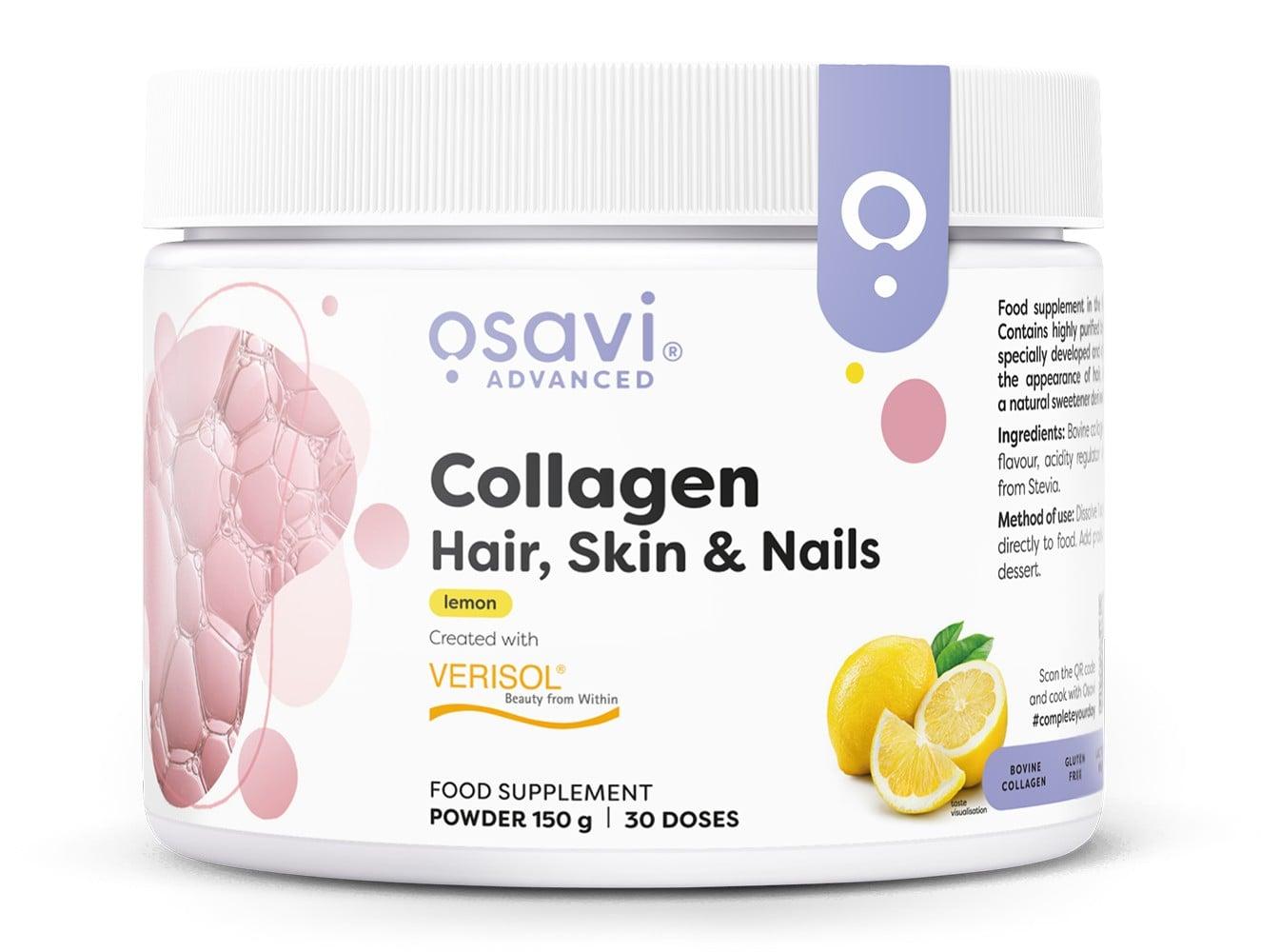 Osavi kollagenpeptider med citronsmak för hår, hud och naglar, 150 grams burk