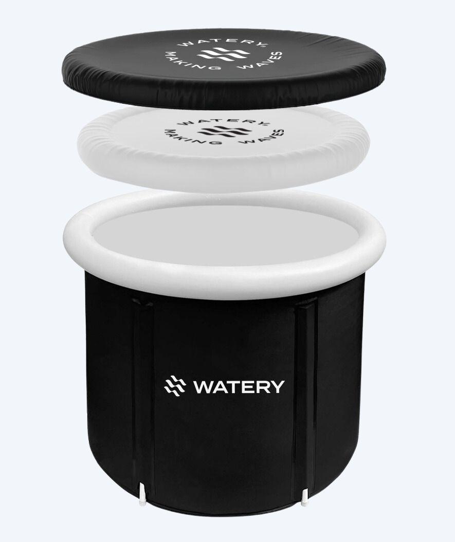 Watery Hero – runt svart isbad med uppblåsbar kant och stödben