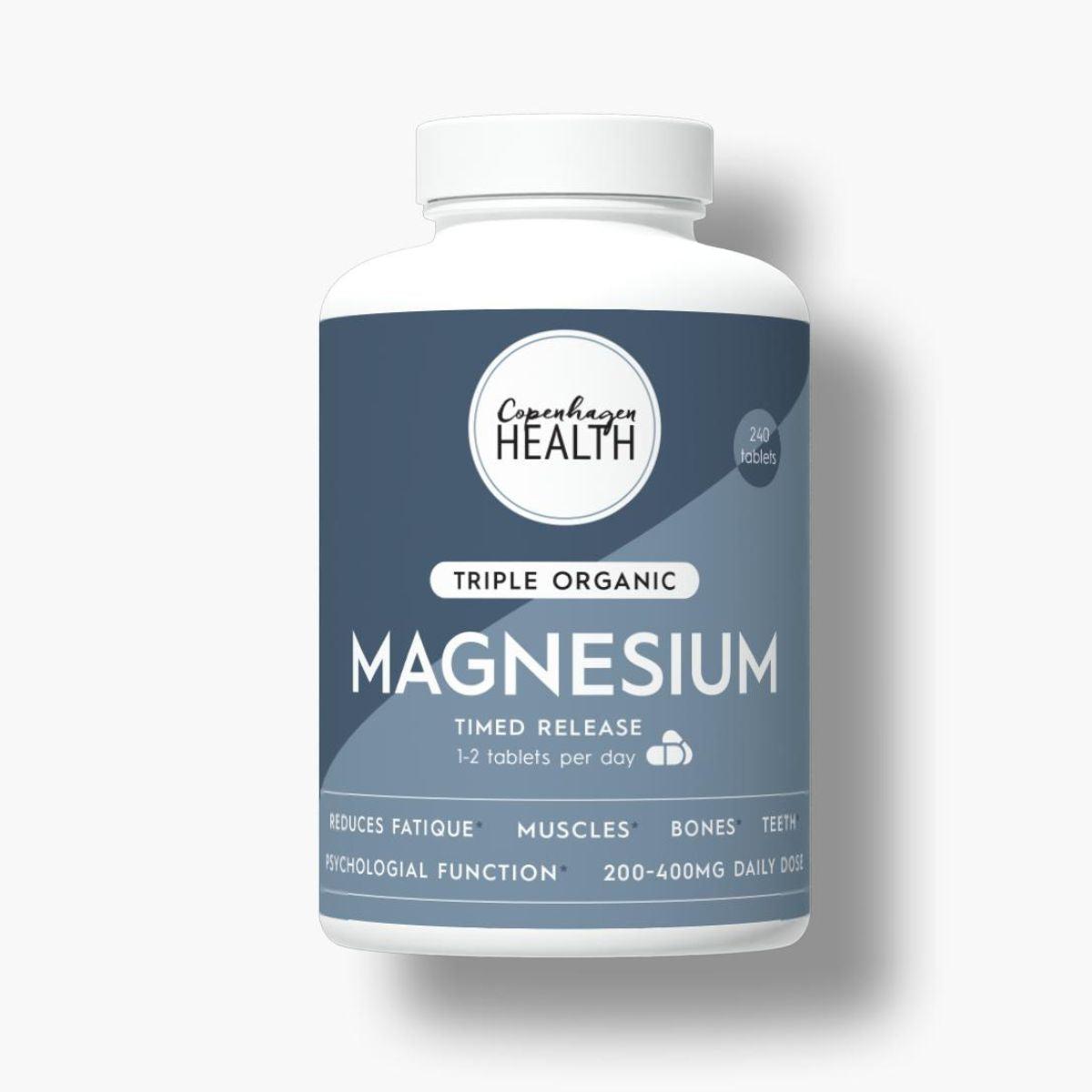 Burk med Copenhagen Health Tripple Organic Magnesium timed release-tabletter