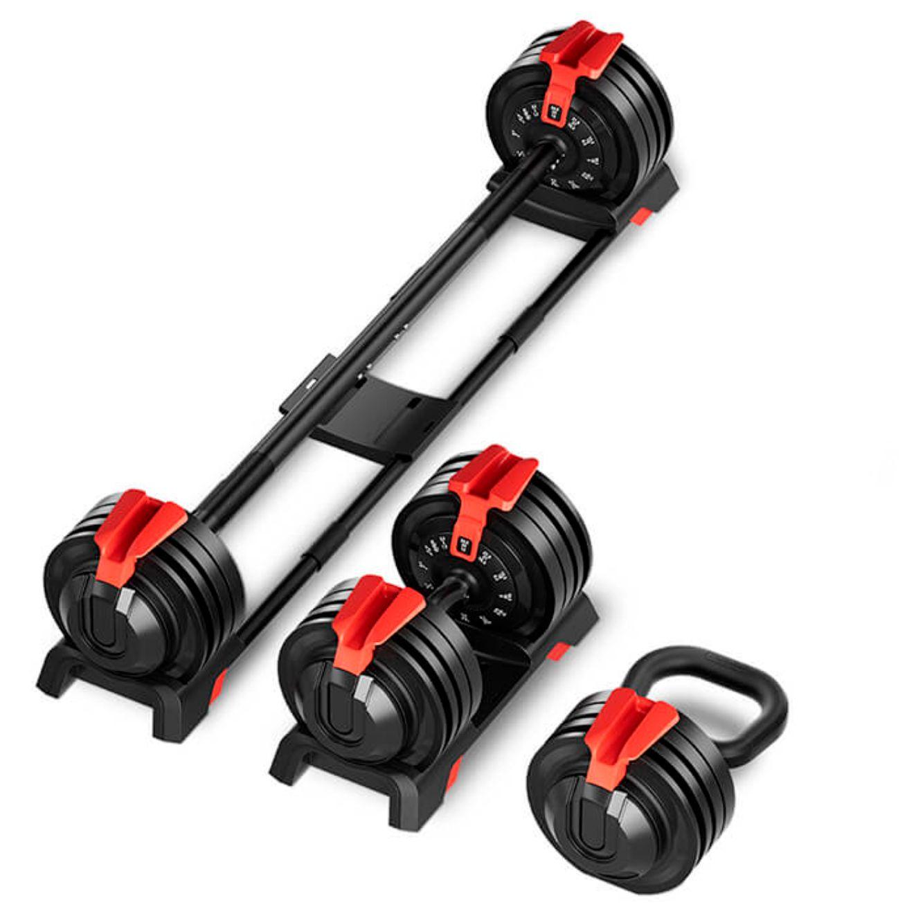 Odin justerbart 3-i-1-set som blir hantel, skivstång och kettlebell upp till 24 kilo