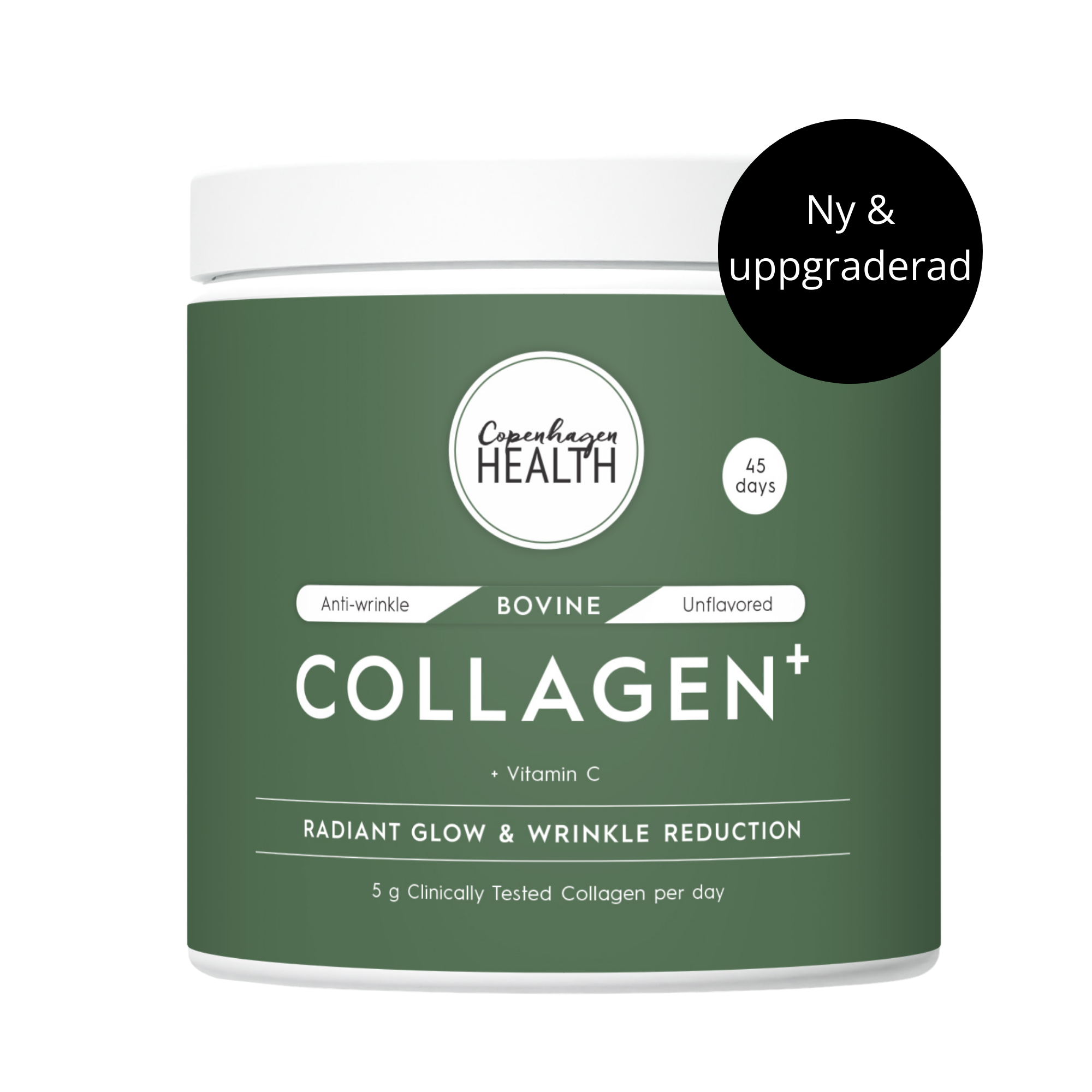 Burk med Copenhagen Health Bovine Collagen+ bovint kollagenpulver