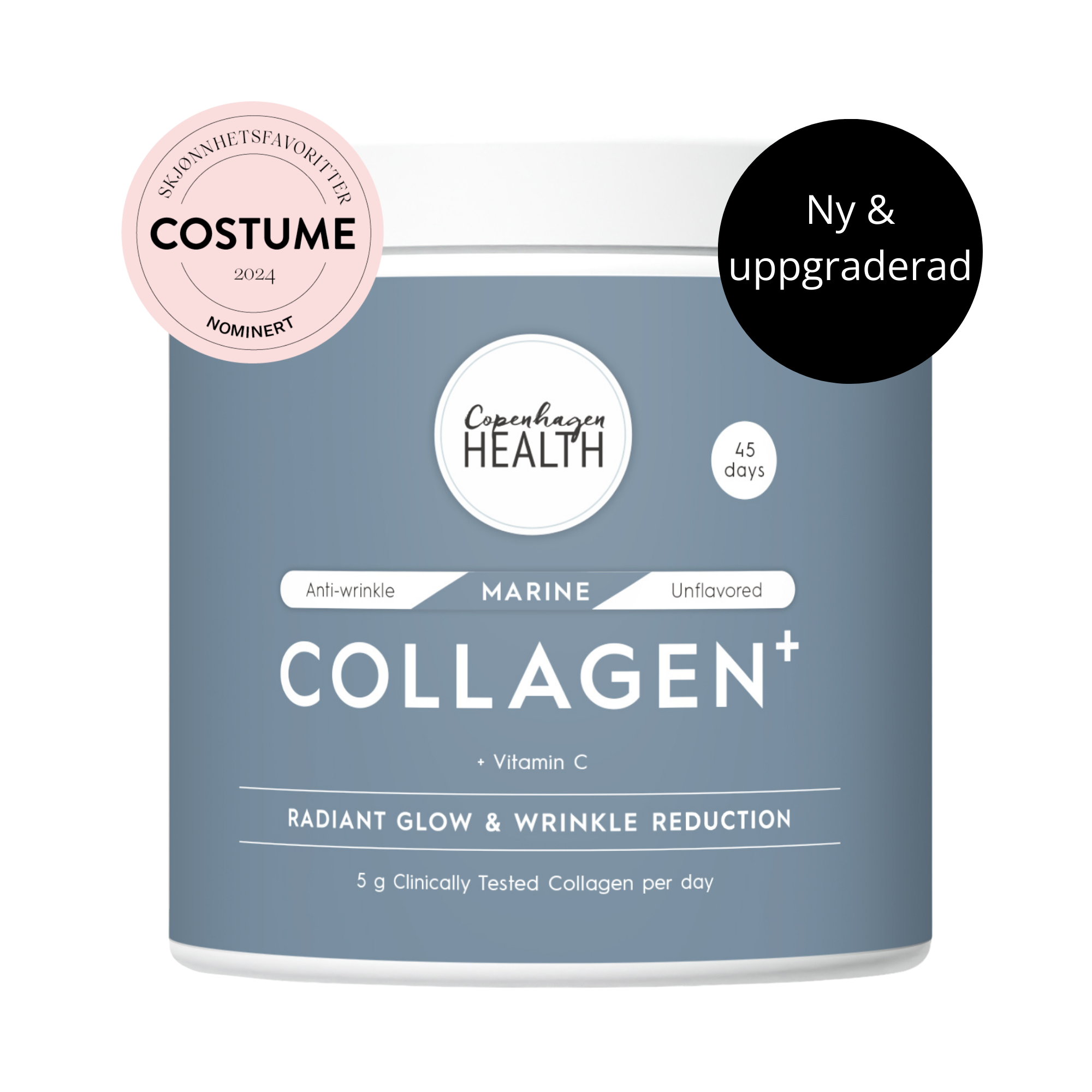 Burk med Copenhagen Health Marine Collagen+ hydrolyserat marint kollagenpulver