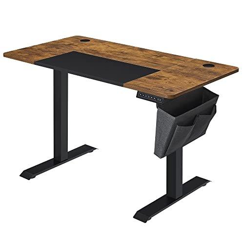 Elektriskt höj- och sänkbart skrivbord i vintage brun med svart stativ från Songmics