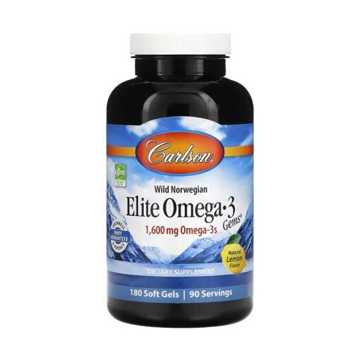 Burk med Carlson Labs Elite Omega-3 mjukkapslar