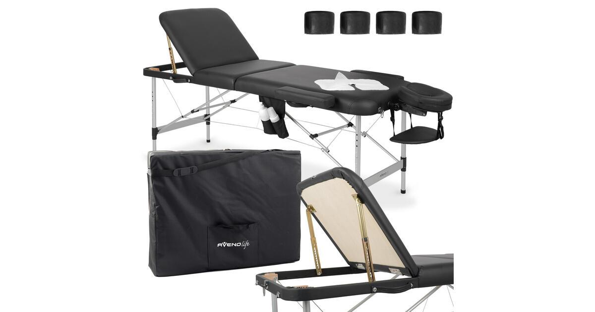 Bärbar massagebänk Adele 70 cm bred i svart med aluminiumben