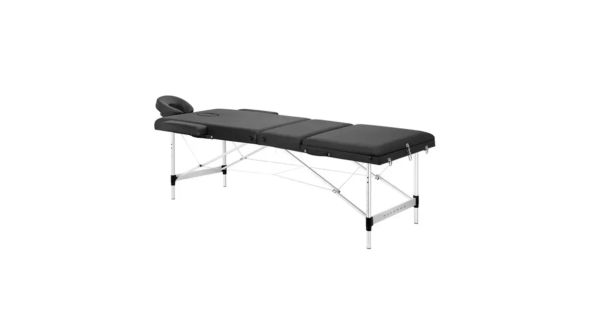 Tredelad BALANCE massagebänk i aluminium, svart, hopfällbar