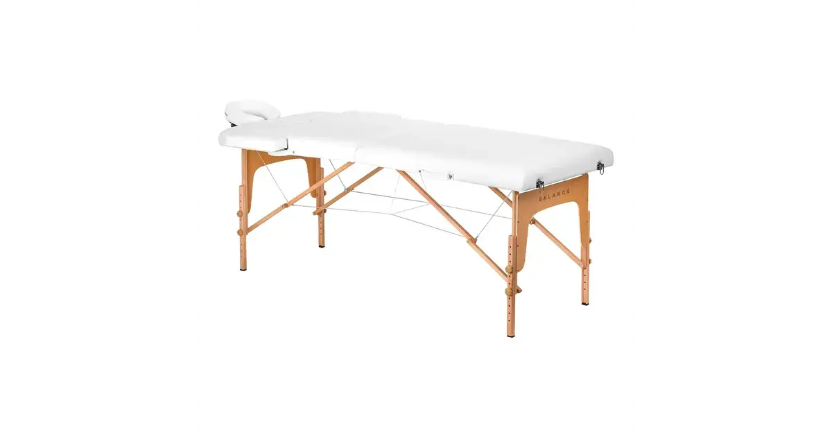 BALANCE hopfällbar massagebänk i trä, vit, tvådelad med ansiktshål