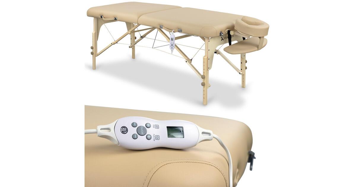 Bärbar massagebänk med inbyggd värme i beige med justerbar ram