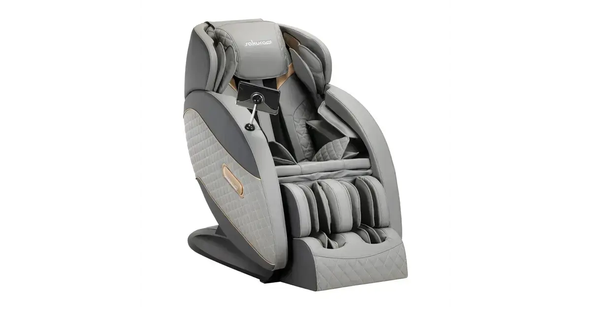 Sakura 801 ergonomisk massagestol i grått tyg med vadderade armstöd